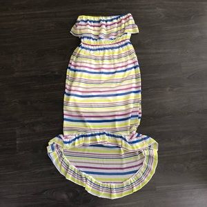 Neon striped high low midi dress